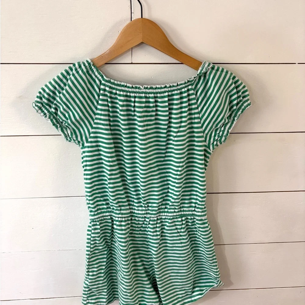 Old Navy Girls Green & White Striped Off-Shoulder Romper Size L (10–12)